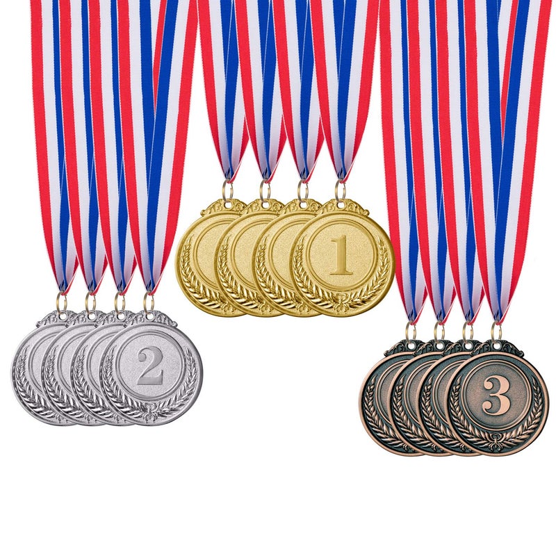 Favide 12 Pieces Gold Silver Bronze Award Medals-Winner Medals Gold Silver Bronze Prizes for Competitions, Party,Olympic Style, 2 Inches - Image 1